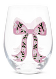 Pink Bow Stemless Wine Glass