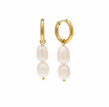 Lover's Tempo Oceane Double Pearl Hoop Earrings: Waterproof Gold