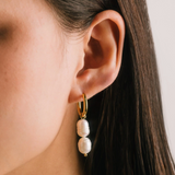 Lover's Tempo Oceane Double Pearl Hoop Earrings: Waterproof Gold