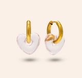 Lover's Tempo Corazon Pink Heart Hoop Earrings: Waterproof Gold