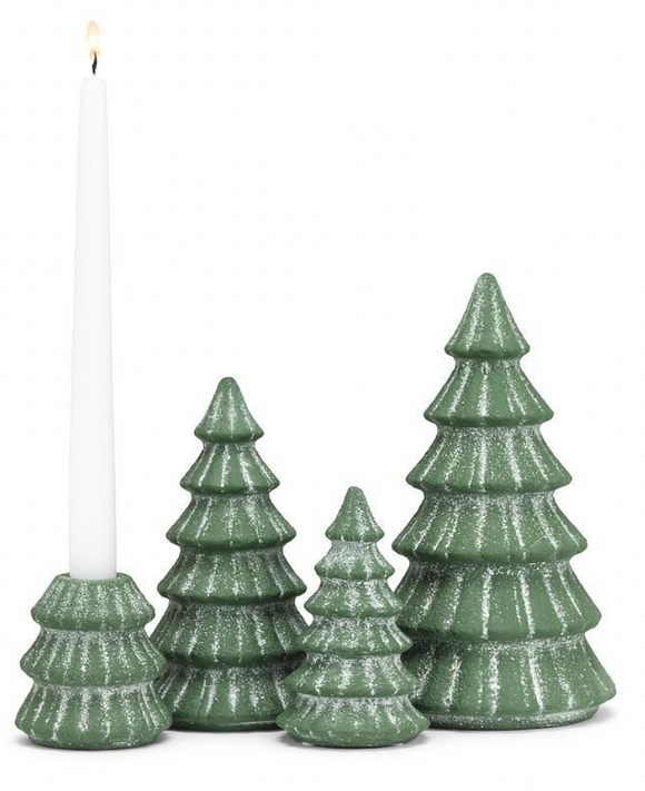 Snowy Evergreen Trees & Taper Holder