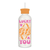 Lucky Card Glass Water Bottle with Straw