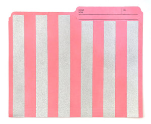 Pink Manila Folders - Silver Stripes