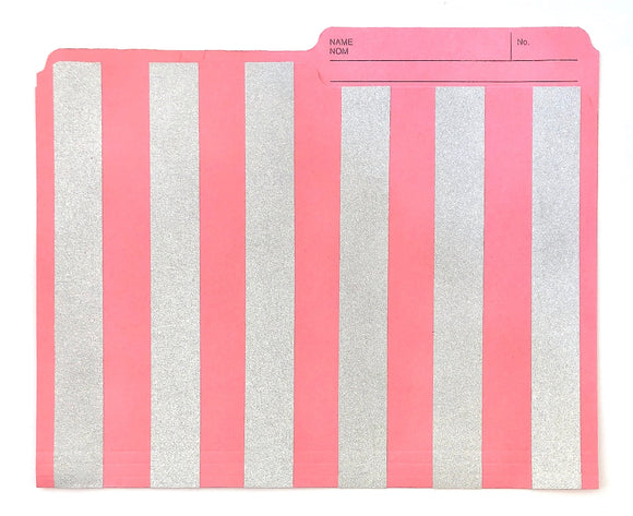Pink Manila Folders - Silver Stripes