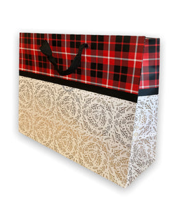 Winter Floral & Plaid Gift Bag - Large