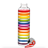 Rainbow Stripes Glass Bottle with Strap and Cap