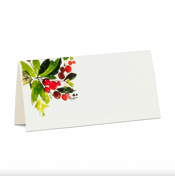 Cranberry & Greenery Folded Placecards