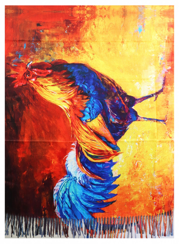 Oil Painting Scarf - Morning Rooster