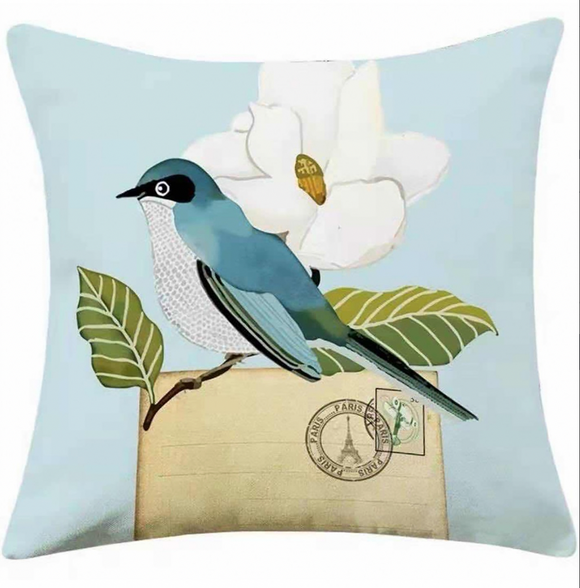 Birds & Florals in Blue Pillow