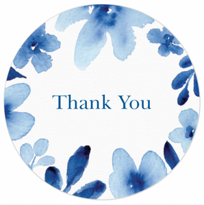 Blue Floral Wreath Thank You Envelope Seals 12/pk
