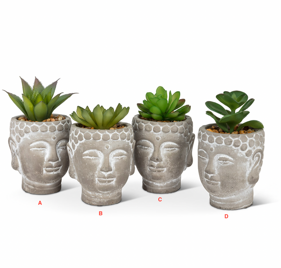 Small Buddha Head Planter with faux Succulent