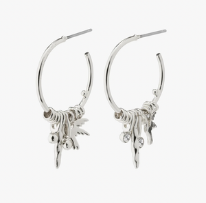 Pilgrim Free Bird Crystal Pendant Hoop Earrings: Silver