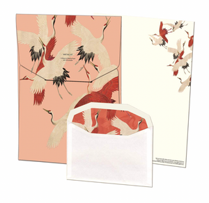 Writing Set - Women Haori with White & Red Cranes