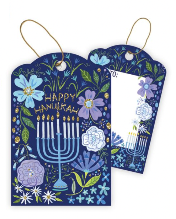 Gift Tag with String - Floral Menorah