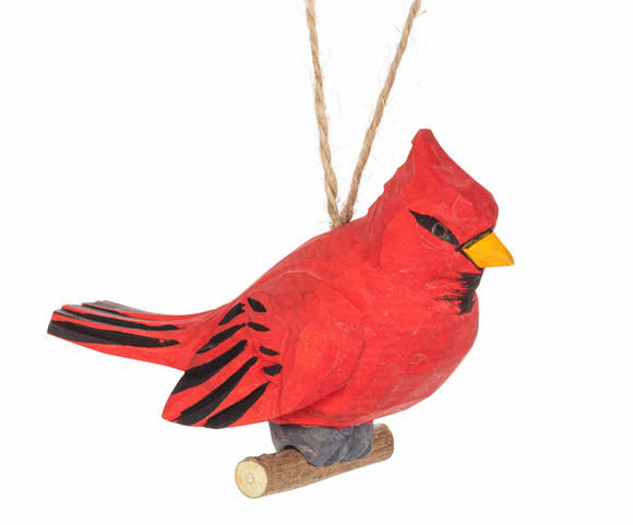 Carved Cardinal on Branch Ornament