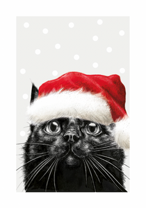 Christmas - Black Cat in Festive Hat