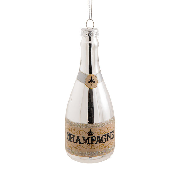 Silver Champagne Bottle Hanging Ornament